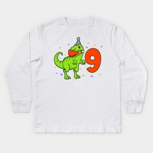 I am 9 with TREX - boy birthday 9 years old Kids Long Sleeve T-Shirt